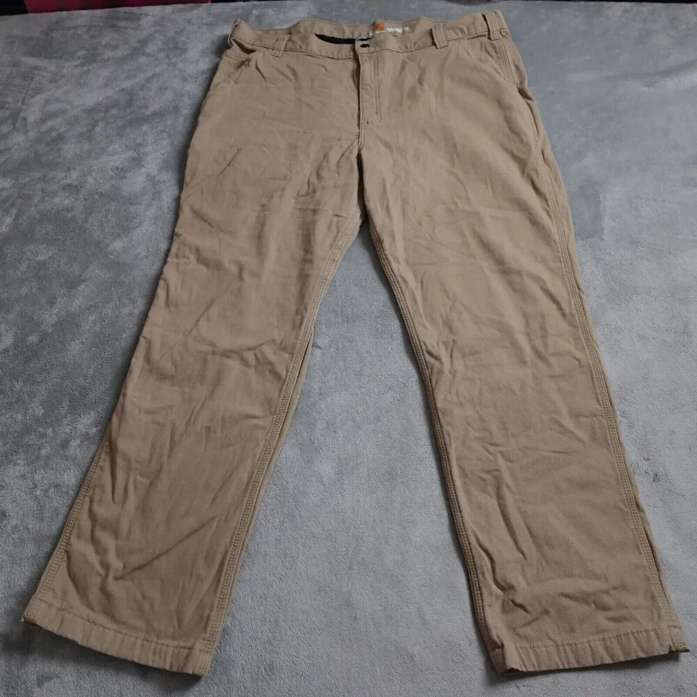 Carhartt Relaxed Fit Work Pants Men's 40X30 Khaki Straight Flat Front